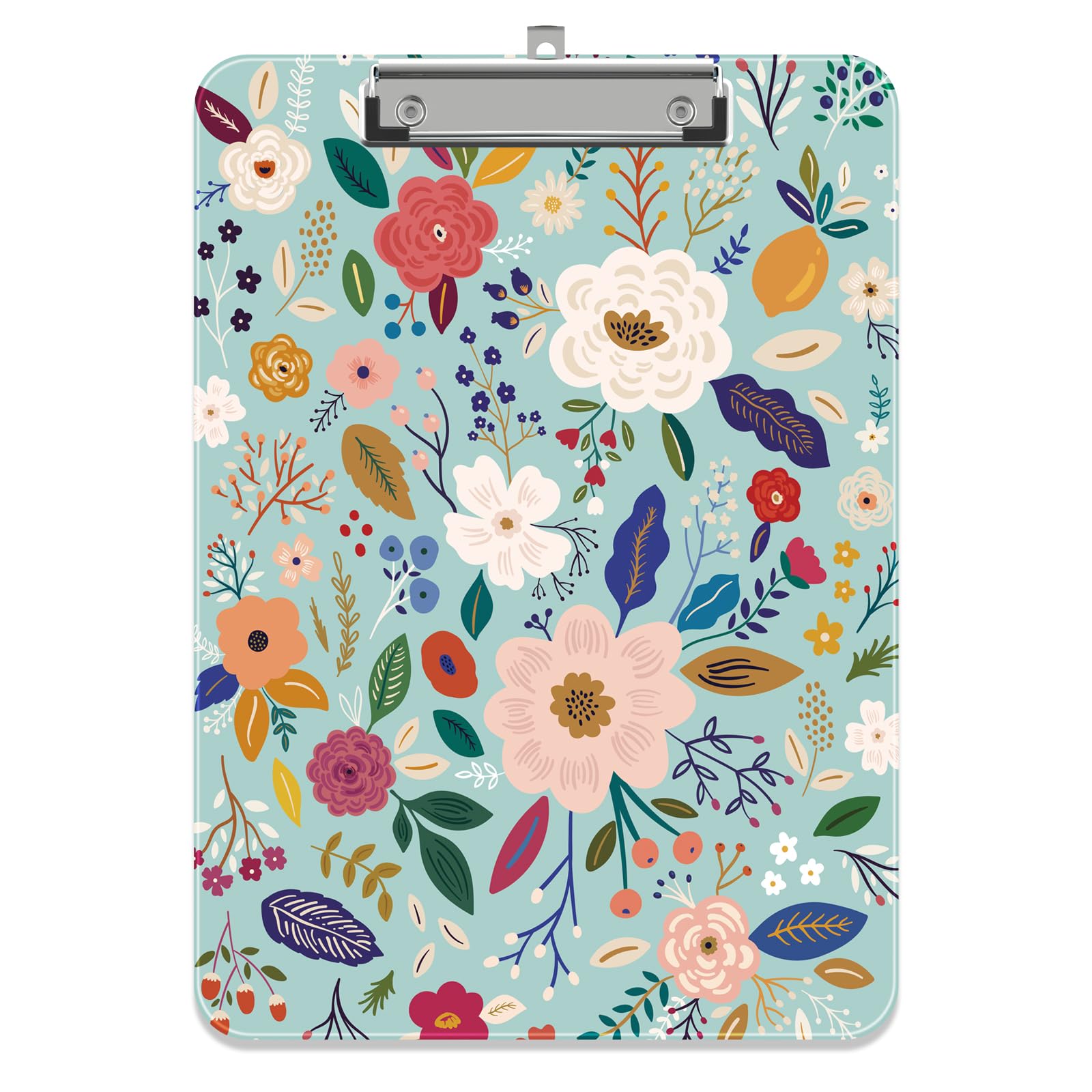 Piasoenc Plastic Clipboard, Cute Decorative Clip Board, 9 x 12.5 in, A4 Standard Office Clip Boards for Nurses, Students, Office, Flowers