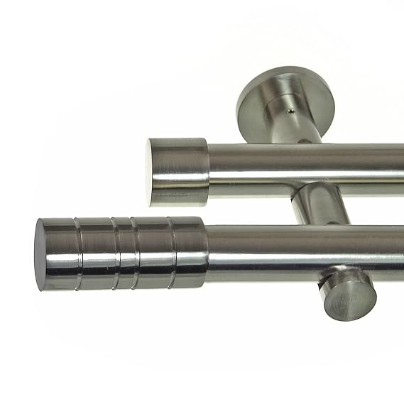 Edelstahl Look Gardinenstange Ø 20mm Wandträger 2-läufig zweiläufig Wandbefestigung Zylinder H41 E34E30 RR, Länge:200 cm