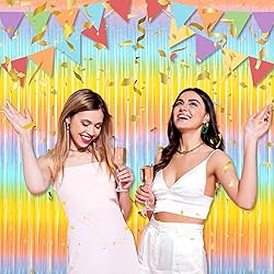 6 Pack 3.28x9.8 Ft Light Rainbow Foil Fringe