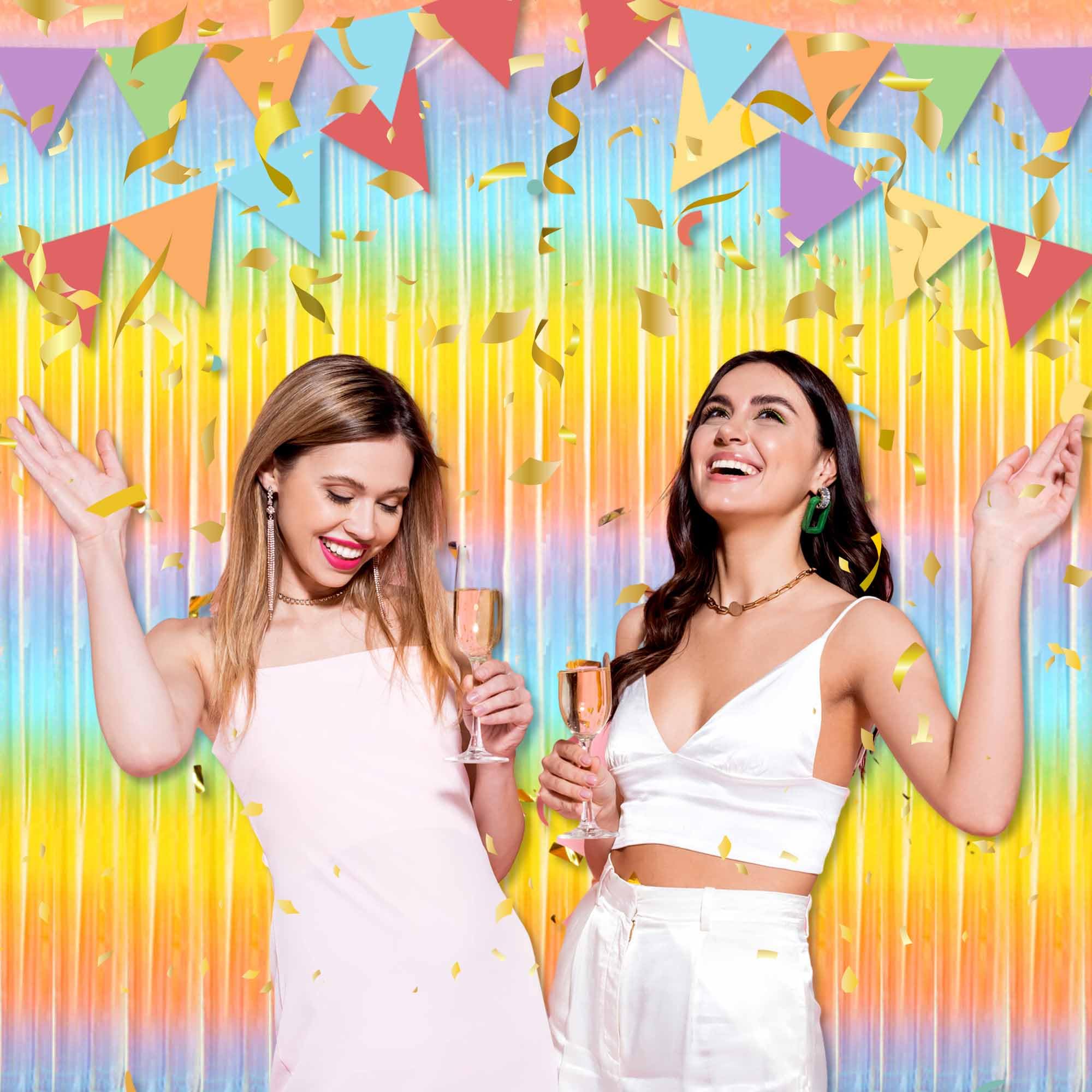 6 Pack 3.28x9.8 Ft Light Rainbow Foil Fringe