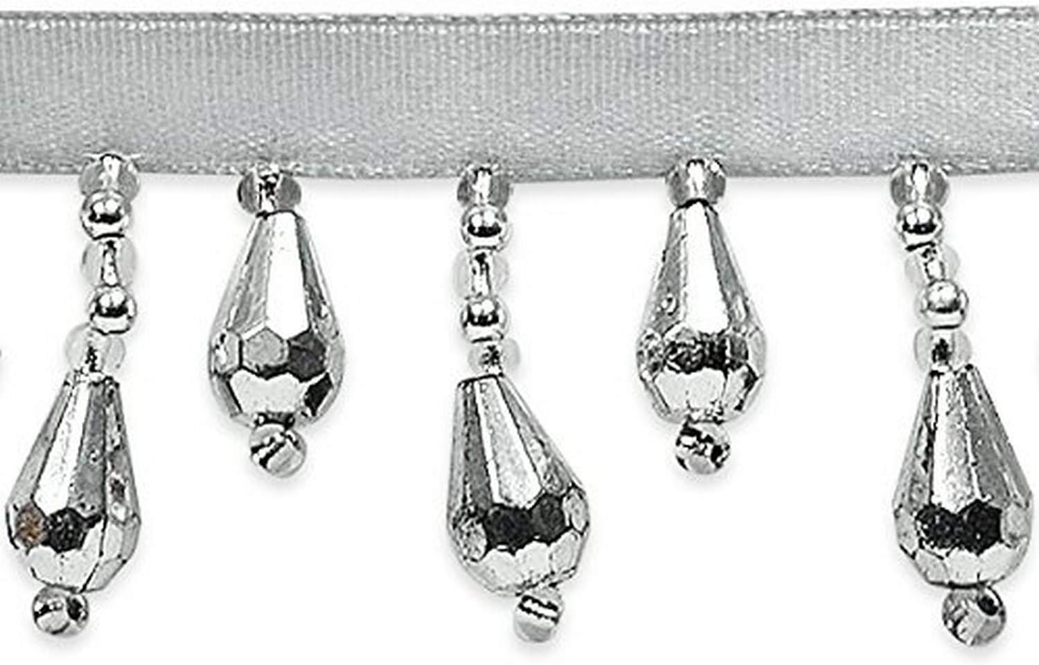 Expo International Joanne Beaded Teardrop Fringe Trim Embellishment, 10-Yard, Silver