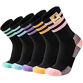 COOPLUS Womens Athletic Crew Socks Cushioned Cotton Wicking Outdoor Recreation Sports Calf Socks 5 Pairs