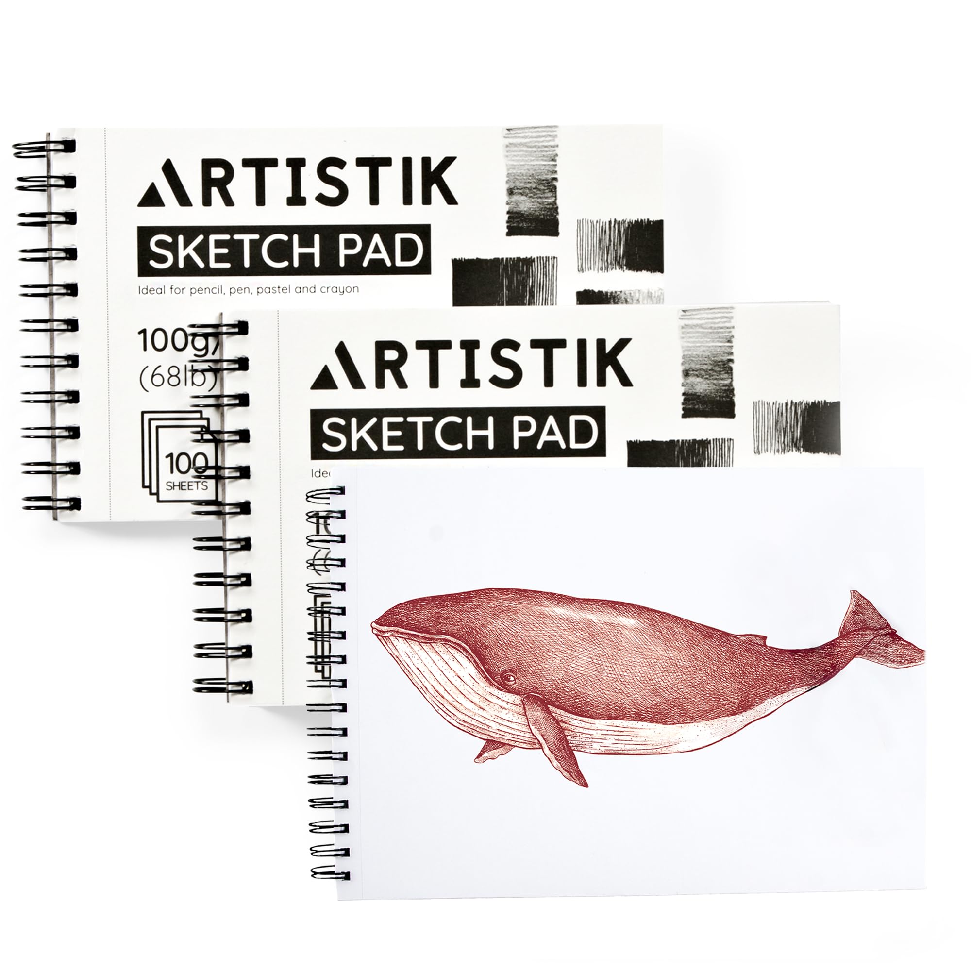 ARTISTIK Spiral Sketch Pad – 100-Sheet Perforated Sketchbook for Pencil, Pastel & Crayon – 100 g/m²(68lb) Mixed Media Sketching & Writing Pad – 5.5"x 8.5", Pack of 3