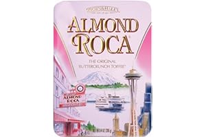 Brown & Haley ALMOND ROCA Keepsake Tin - The Original Buttercrunch Toffee with Almonds - Individually Wrapped Candy - Chocolate Candy with Almonds and Toffee - Gluten Free Kosher Candy - 14 oz Tin
