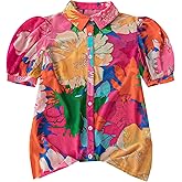 SweatyRocks Women's Floral Print Button Down Blouses Puff Short Sleeve Boho Vacation Shirts