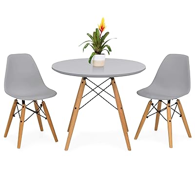 Best Choice Products Kids Mid-Century Modern Round Table Set, Gray