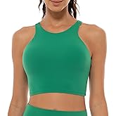 Lavento Women's Racerback Sports Bras - High-Neck Longline Yoga Crop Top with Built-in Bra
