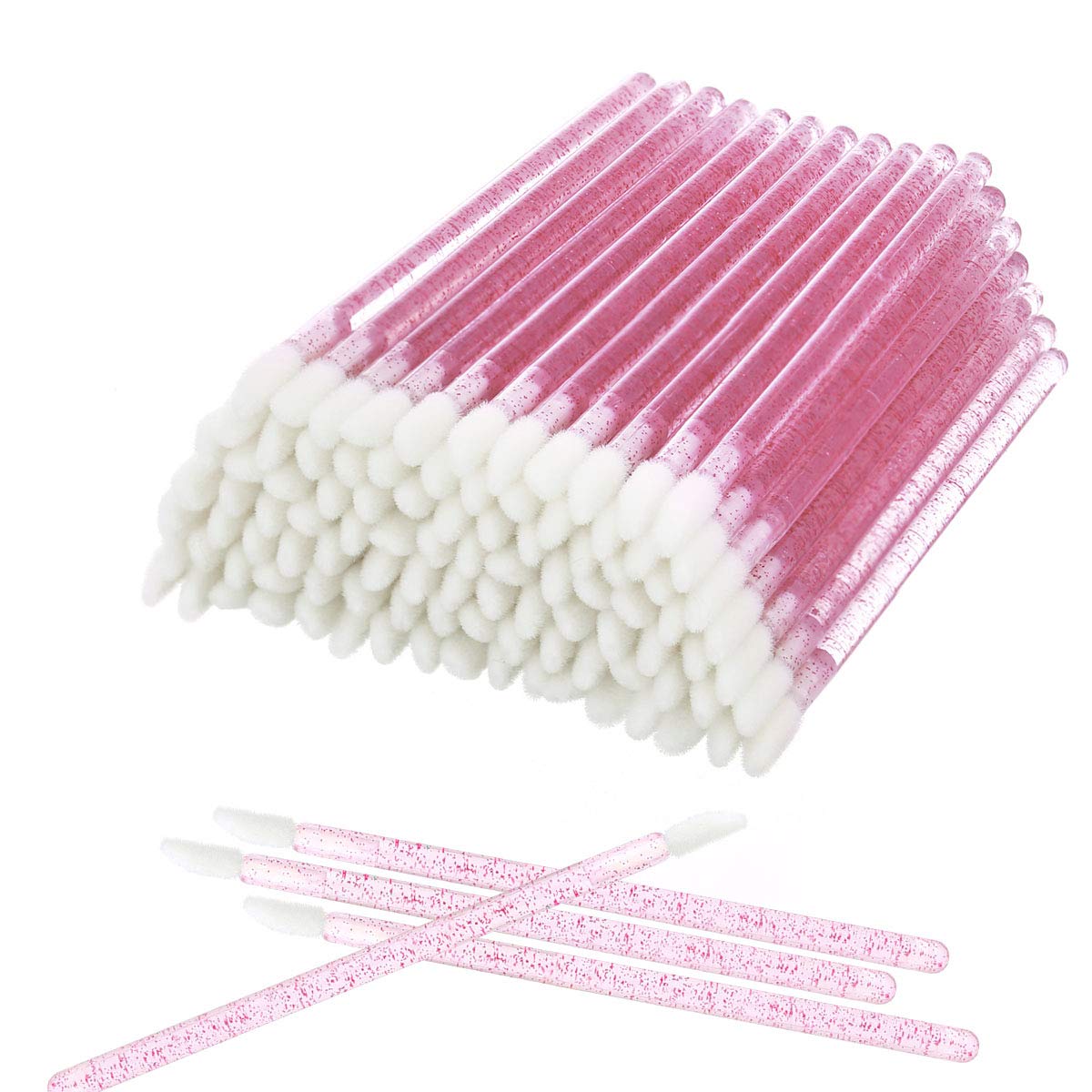 Elisel 100 Pcs Disposable Crystal Lip Brushes Make Up Lip Brushes Lipstick Lip Gloss Wands Eyeshadow Brushes Applicator Tool Makeup Beauty Tool Kits (Rose): Beauty