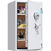 [Test Approved]9.8 Cub Large Biometric Home Safe Box Fireproof Waterproof | [Dual Mode] [Leather Carpeted] 124 Lbs Heavy Duty Fire Proof Safe with Drawer for Jewelry Document