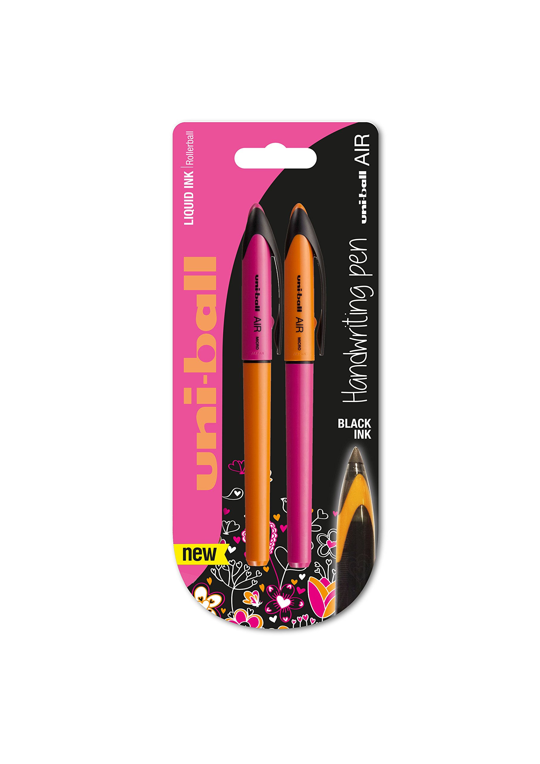 uni-ball 153544496 Air Micro Point Orange/Pink Barrel Pen - Black (Pack of 2)