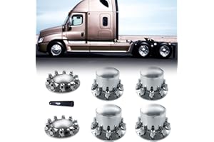 Torque Chrome Front and Rear Axle Complete Wheel Cover Set 33mm Screw-on Lug Nut Covers for Semi Trucks (Installation Tool Included) Standart Hub Caps Kit (2 Front & 4 Rear) (TR082)