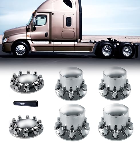thumbnail image 2 of Front & Rear Chrome Hub Cover Kit – Semi Truck Wheel Axle Covers – 33mm Lug – Labwork 2 of 6