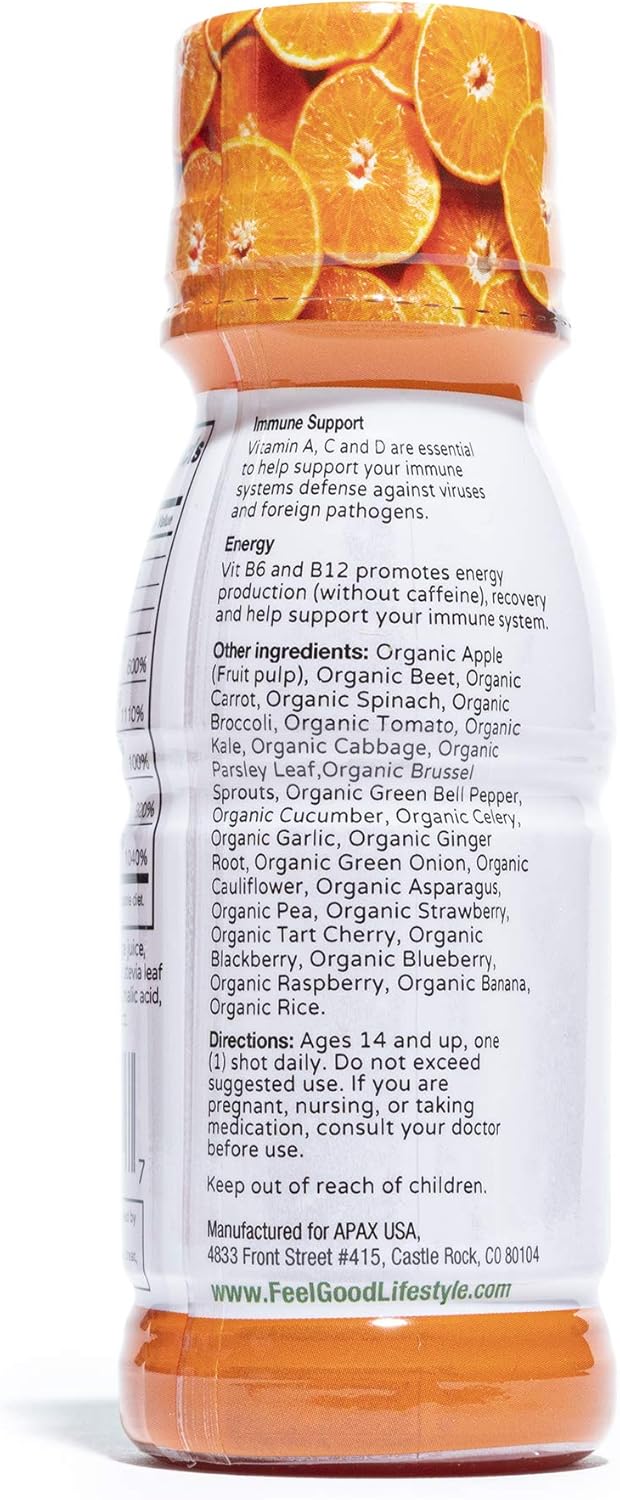 Immune Shot Orange (12 Pack)/by Feel Good Organic Superfoods/Organic, Non-GMO, Gluten Free, Vegan/Support Immune System to Fight viruses and pathogen.: Health & Personal Care