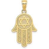 10k Yellow Gold Hamsa Hand with Star of David Pendant for Women or Unisex Wear, Spiritual Jewish Symbol Necklace, Religious Faith Charm, Gold Amulet for Protection and Divine Expression