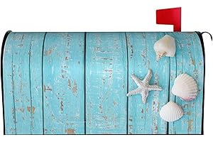 Duduho Summer Seashell Beach Starfish Mailbox Cover Magnetic Turquoise Wooden Background Mailbox Wraps Post Box Cover Décor 21x18 in
