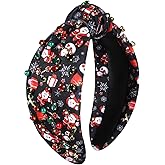 YAHPERN Christmas Headband for Women Holiday Christmas Accessories Xmas Tree Snowflake Reindeer Candy Cane Knotted Headband Jeweled Crystal Pearl Wide Holiday Hair Accessory (Santa Clause)