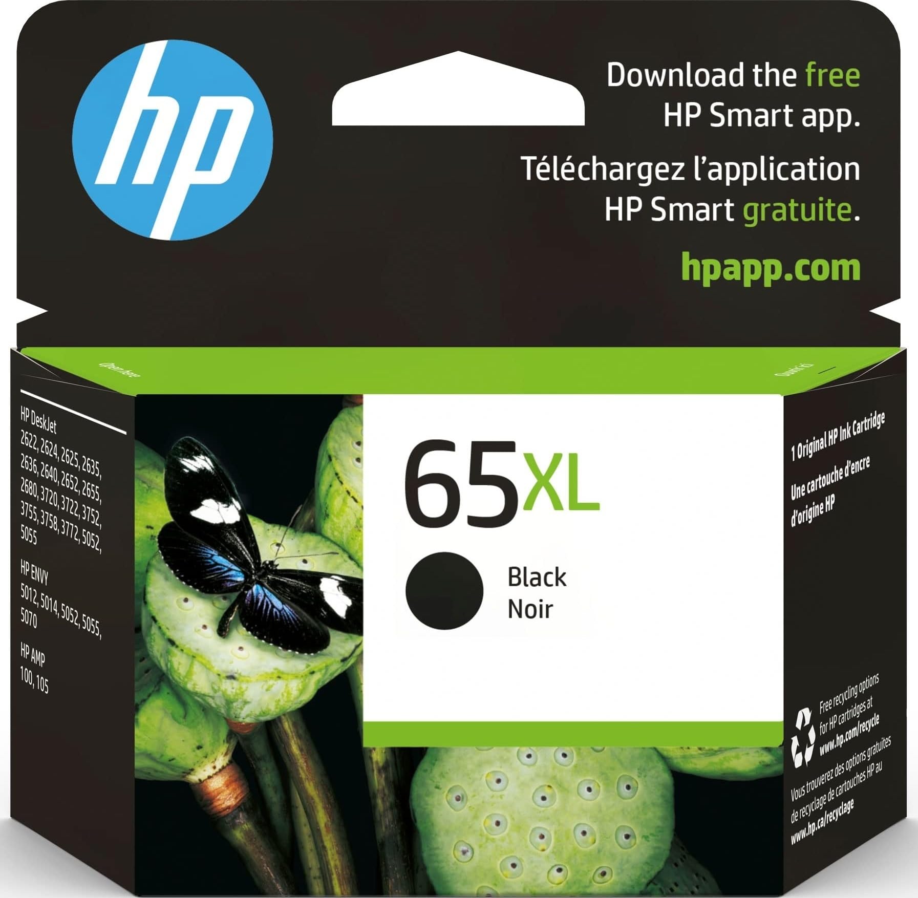 Cartucho de tinta negro de alto rendimiento HP 65XL | Funciona con AMP 100, DeskJet 2600, 3700; Envidia 5000 | Elegible para Instant Ink | N9K04AN