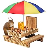 Gnodary Squirrel Feeder with Umbrella, Squirrel Feeders for Outside, Squirrel Picnic Table Feeder - Chipmunk Feeder Hold Corn