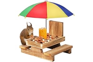 Gnodary Squirrel Feeder with Umbrella, Squirrel Feeders for Outside, Squirrel Picnic Table Feeder - Chipmunk Feeder Hold Corn