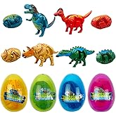 JoFAN 4 Pack Jumbo Dinosaur Deformation Eggs Prefilled Plastic Easter Eggs with Toys Inside for Kids Boys Girls Toddlers Easter Basket Stuffers Gifts Party Favors