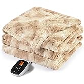 Sunable Heated Electric Blanket - Machine Washable Blanket with Time Settings Heat Settings Full Size 77×84 inches, ETL Certified, Beige - Faux Fur