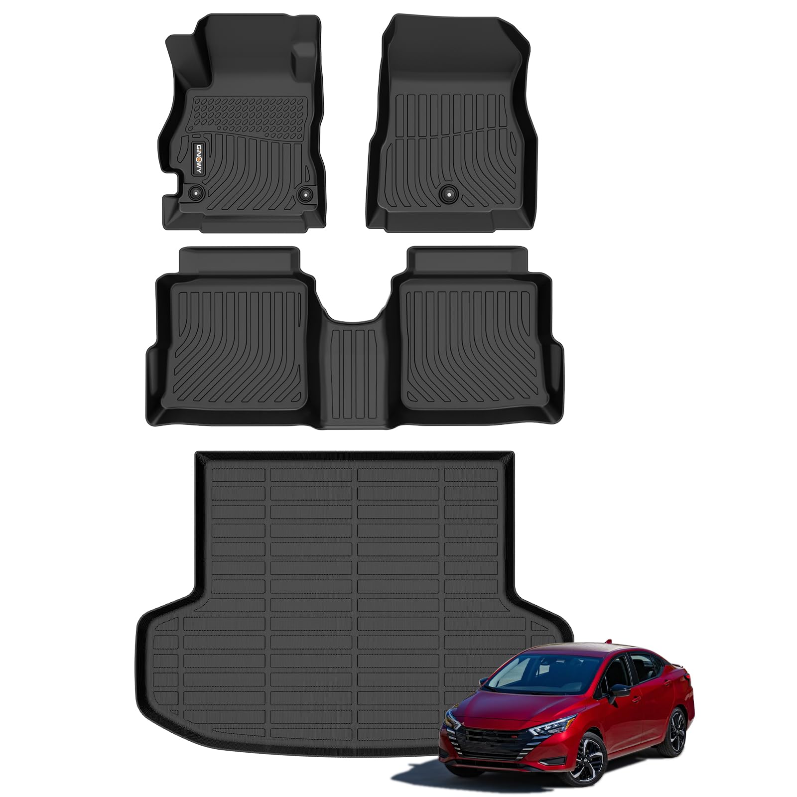 Photo 1 of GINOWY-Floor Mats & Cargo Mat Set for Nissan Versa (2020-2025), All Weather Car Mats for Versa, TPE Rubber Liners, Waterproof Mats for Nissan Versa Accessories