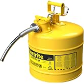 Justrite Type II Diesel Fuel Can, Yellow Galvanized Steel, FM Approved | Flammable Liquid Storage Can with Controlled Pouring, 5 Gallon Capacity, 5/8" Metal Hose, Flame Arrester, OSHA,NFPA Compliant