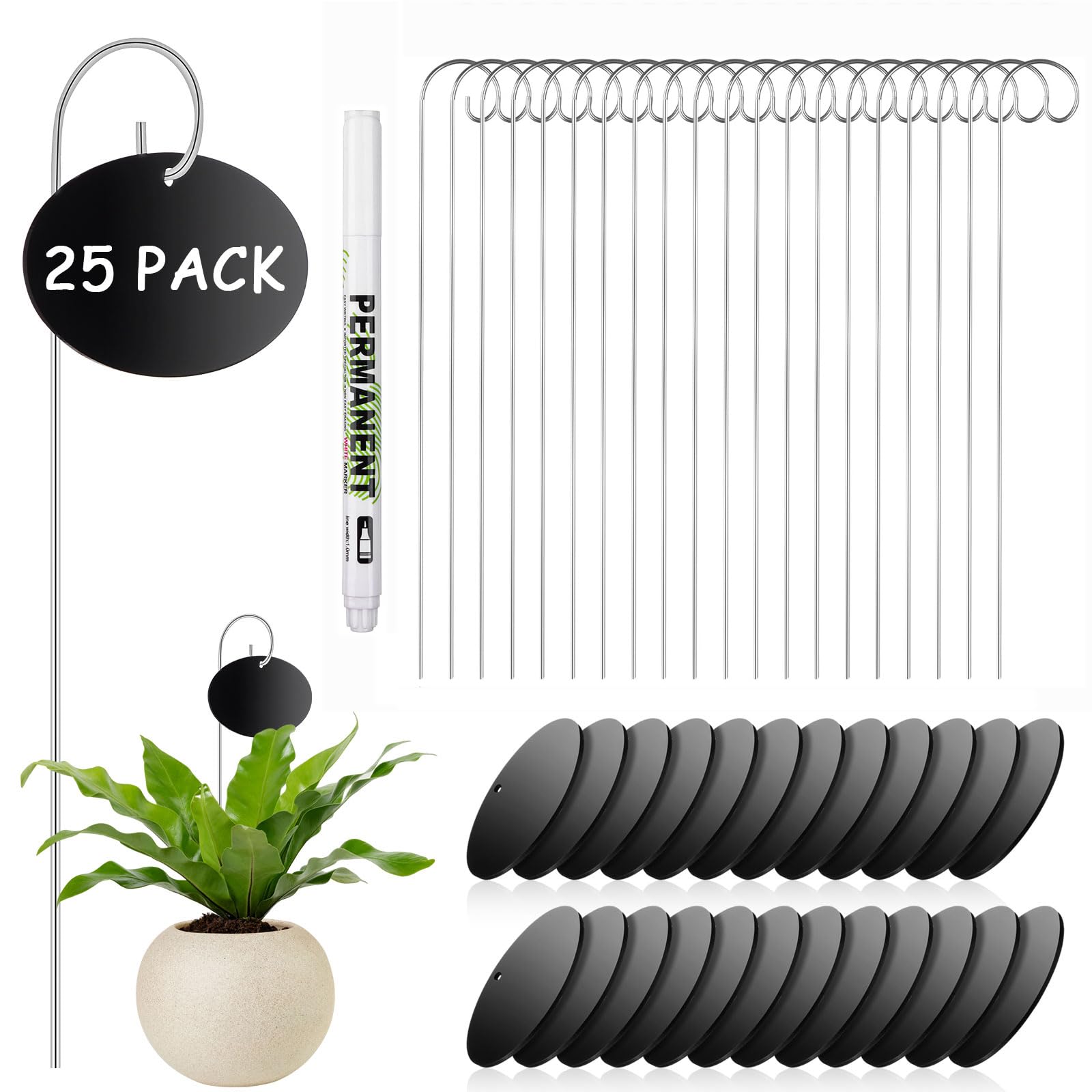25Pcs Acrylic Plant Labels Stakes Garden Plant Markers Acrylic Garden Labels Gar-den Plan-t Tags Gar-den Marker Label Sign with Stakes&Marker Pen, Weatherproof Reusable ACR-ylic Hanging Tags