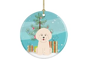 Caroline's Treasures Merry Christmas Tree Bichon Frise Ceramic Ornament Christmas Tree Hanging Decorations for Home Christmas Holiday, Party, Gift, 3 in, Multicolor