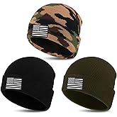 Liitrsh 3 Pcs Knitted Skull Beanie American Flag Military Beanie Hat Tactical Winter Warm hat Flag USA Acrylic Watch Cap for Men Women Hiking Outdoor