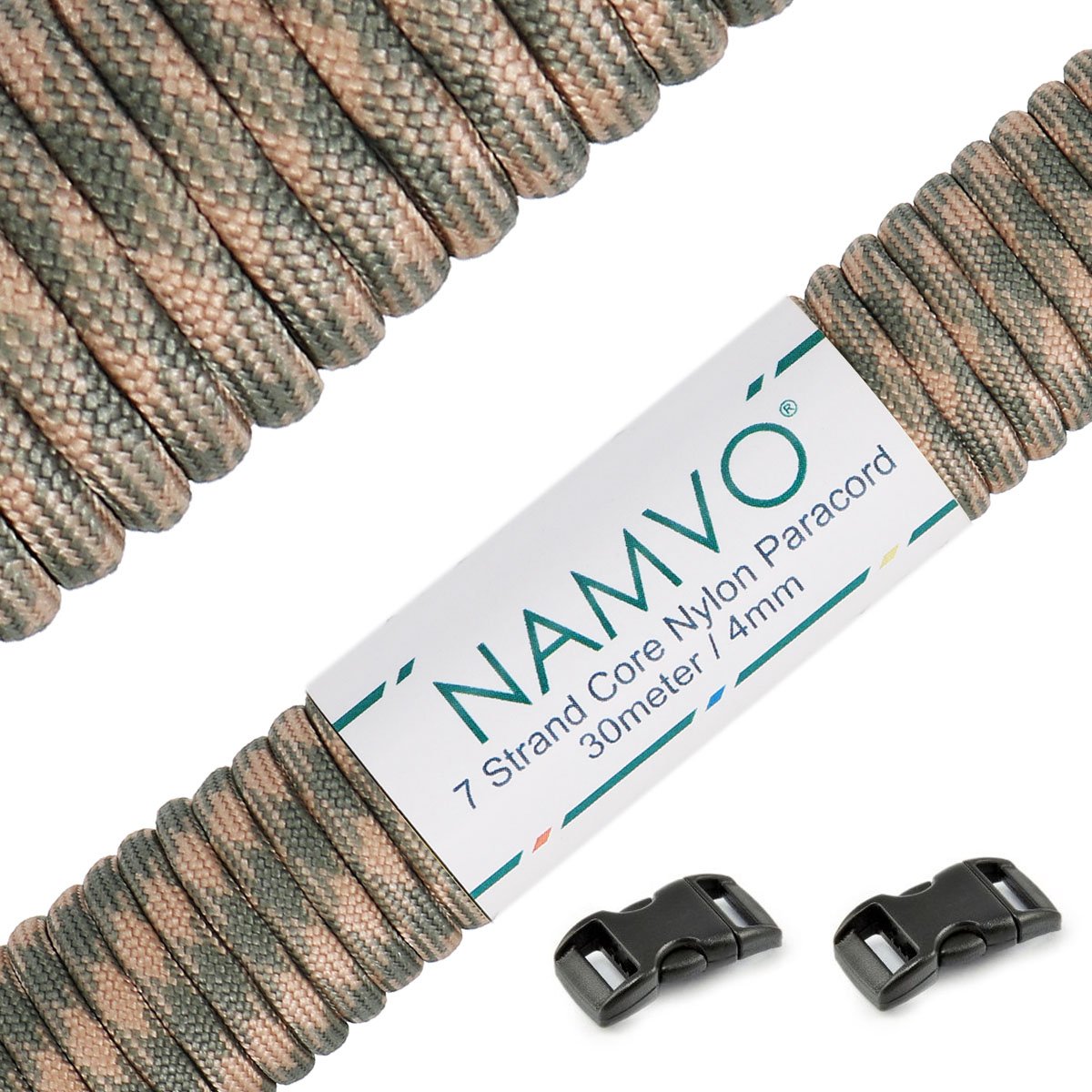 Namvo 550 Paracord Mil Spec Type III 7 strand parachute cord Total Length 100ft / 30 Meters, Beige + Dark Grey