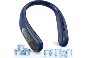 NAMECUTE Portable Neck Fan,Personal Wearable Bladeless Fan,LED Display,4-Speeds,6000mAh USB Rechargeable,360° Strong Cooling Wind,Hands Free,Long Lasting,Birthday Gifts for Men Women Dad Mom (Blue)
