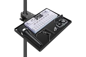 BILIONE Microphone Stand Tray with Crab Clamp, 10.6" x 7.8" Large Tray Shelf Attachment Clamp on Studio Music Floor Stands fo