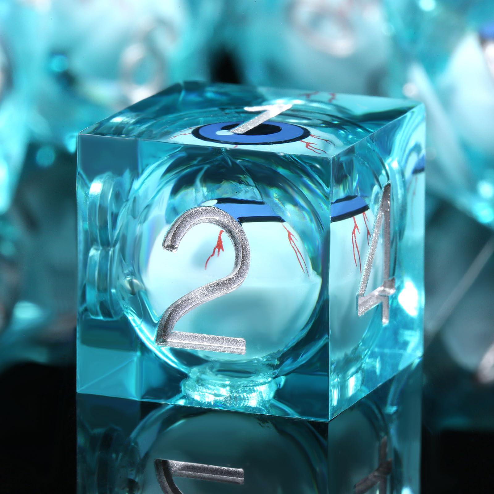 DNDND Dice Eyeball Liquid Sharp Edge Resin DND Dice with Gift Case for Dungeons and Dragon Game (Blue with Eyeball) — image 1