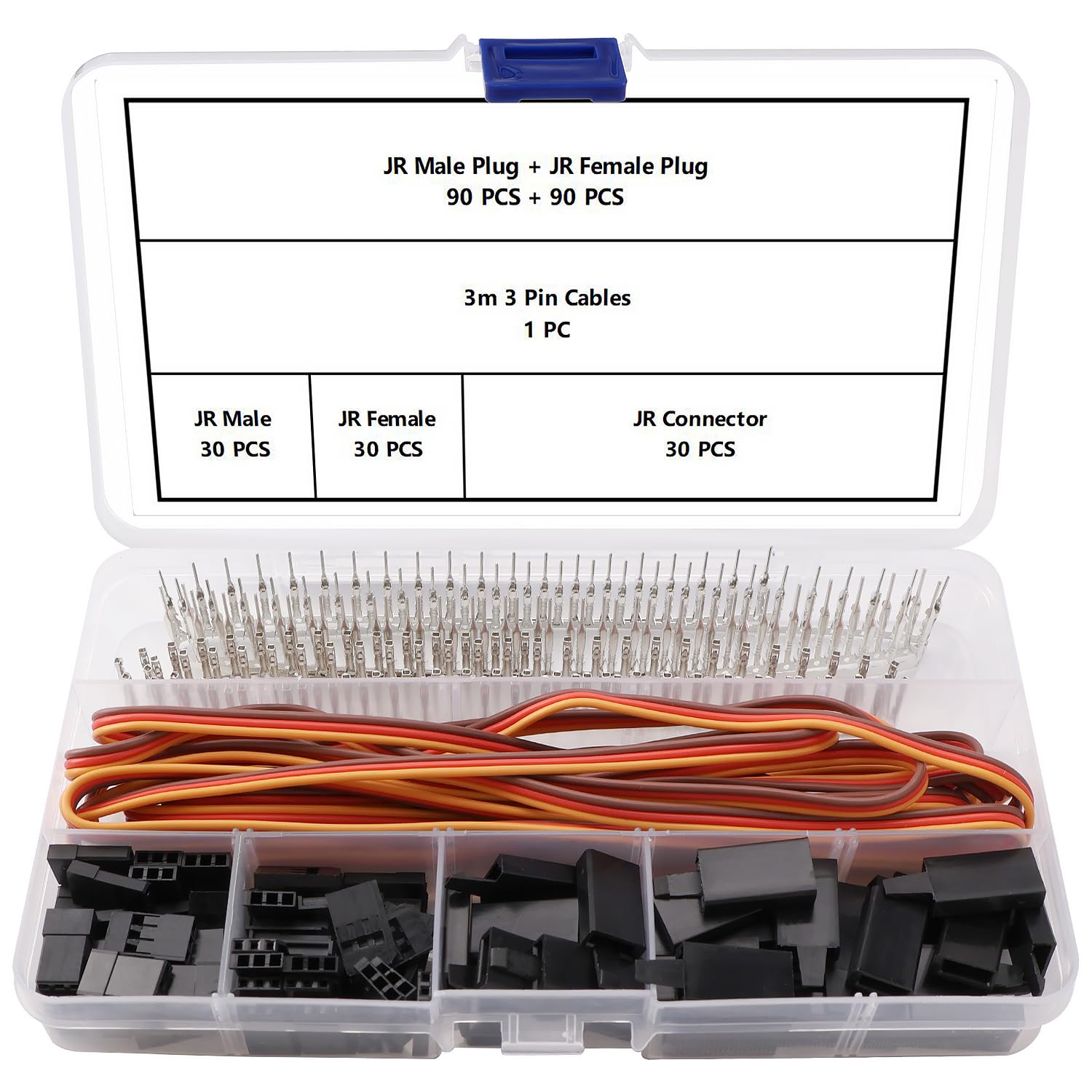 YIXISI 30 Sets 3 Pin Servo Connector Male Female Plug Crimp Pin Kit, JR Servo Connector, with 3m 22AWG 3 Circuits Cable, Compatible with Futaba JR Hitec Spektrum RC Connectors