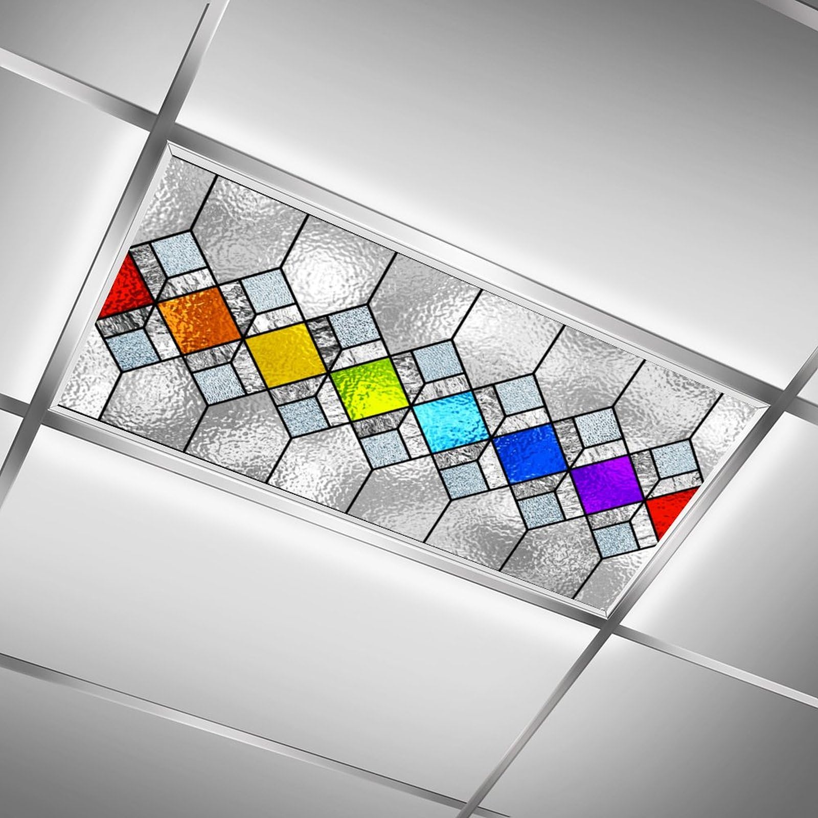 Photo 1 of 2 Pcs Stained Glass Fluorescent Light Cover for Classroom - Magnetic Fluorescent Light Covers for Office Classroom Home Drop Ceiling, 4 X 2 Feet