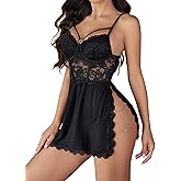 Avidlove Lingerie for Women Sexy Babydoll Lingerie Dress Chain Side Slit Chemise Nightgowns with G-String