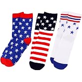 Kodal American Flag Socks for Women Men 3 Pairs Patriotic Socks Size 6-12 | America Themed 4th July Middle Funny Socks with Star and Stripe, Freedom Day Gifts