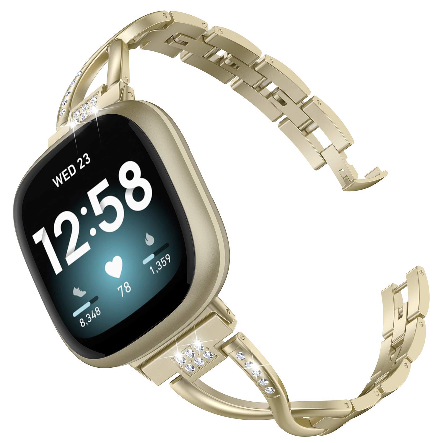 Wearlizer Compatible with Fitbit Versa 3 / Fitbit Sense Bands for Women Dressy Metal Replacement Wristbands Straps Accessory Bling Rhinestone Bracelet Band for Versa 3 / Sense Smartwatch (Champagne)