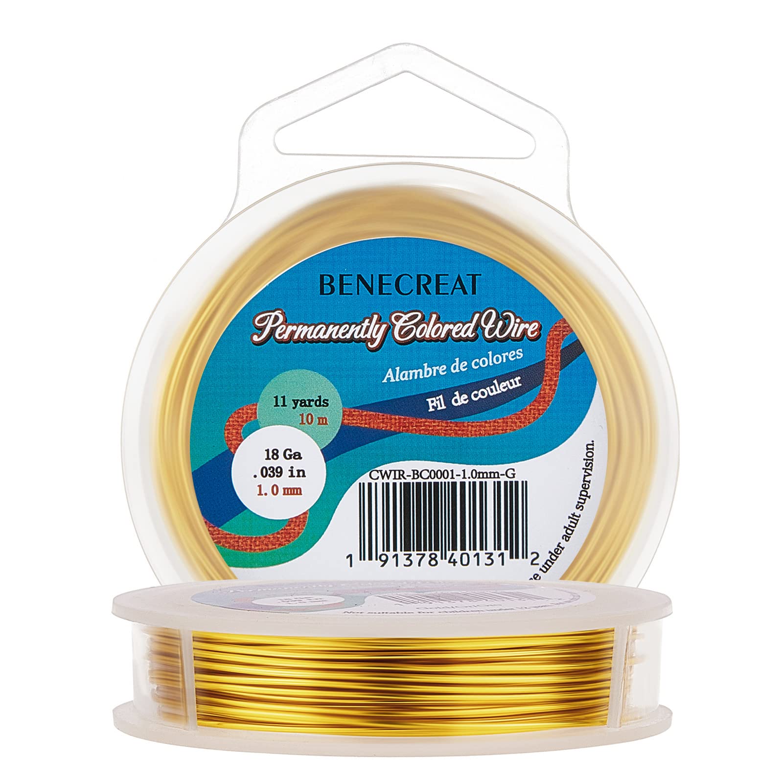 BENECREAT 1mm Real Gold Plated Jewellery Making Copper Wire, 10m Tarnish Resistant Copper Wire Beading Craft Wire for Jewelry Making Supplies and Crafting, Gold