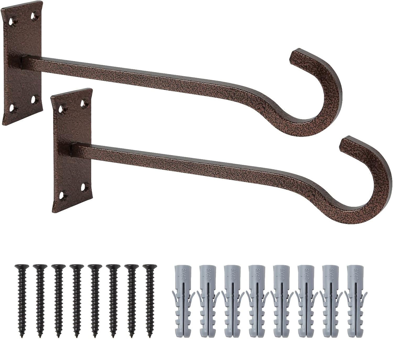 Outdoor Hanging Brackets - QIEGL 10 inch Heavy Duty Hanging Plant Bracket Decorative Shepherds Hook 2 Pack Bronze hammertone Wall Plant Hanger for Hanging Lantern, Flower Basket, Bird Feeders, Hanging Solar Lights