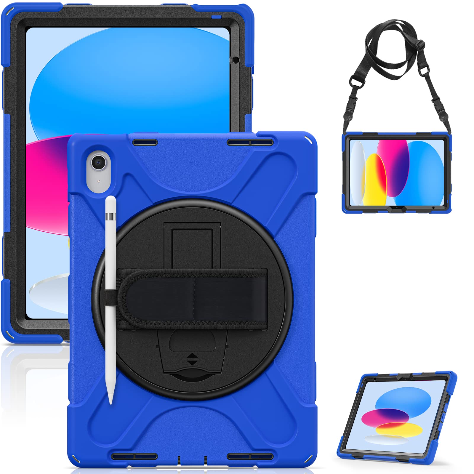 Gerutek for iPad 10th Generation Case,11th Generation A16 iPad Case Shockproof with 360 Rotating Hand Strap, Adjustable Stand&Shoulder Strap,Heavy Duty Rugged 11th/10th Gen Cover,Blue — image 1