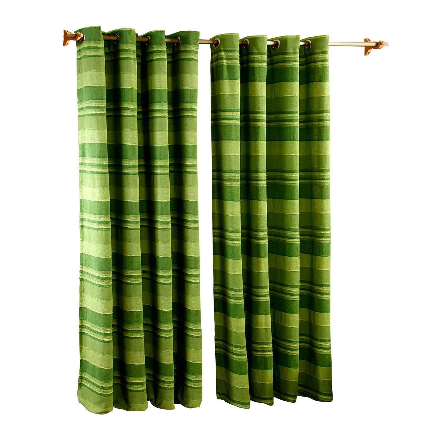 Homescapes 1 pair of Morocco Ribbed Stripe Curtains Green, 54 inch drop