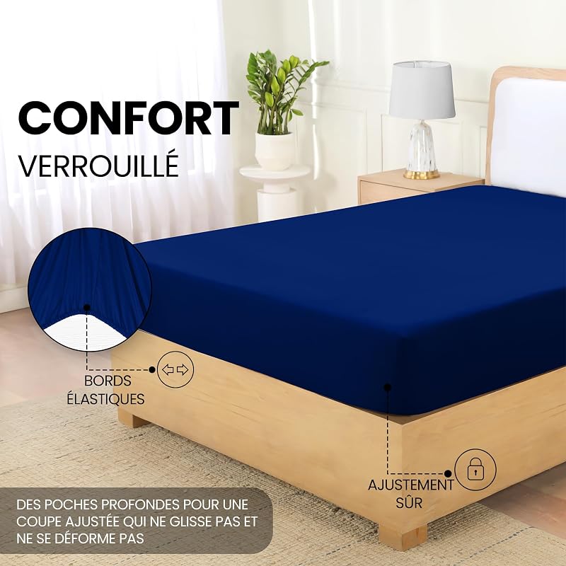 Drap Housse - Bleu Royal, 180 x 200 cm