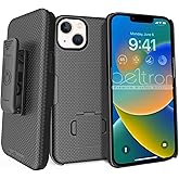 BELTRON Holster Case & Swivel Belt Clip for iPhone 13 / iPhone 14 (6.1"), Slim Rubberized Grip Case + Rotating Holster with Built-in Kickstand - Black (Industrial Strength)