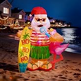 ZOOMATOOE 6FT Christmas Inflatable Hawaiian Santa Claus with Flamingo and Surfboard Outdoor Decoration, Tropical Blow up with Build-in LEDs for Indoor Outdoor Xmas Party Garden Yard Lawn Decor