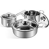 Wodillo 6Pcs Pots and Pans Set, Stainless Steel Pot Set, Nonstick Kitchen Cookware Set, Induction Pots Set with Stay-Cool Handle, Works with Electric and Gas Cooktops, Dishwasher Safe