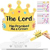 Realspring 18 Sets The Lord Has Promised Me a Crown Craft Kit with Gems Stickers Elastic Cords DIY Color Your Own Crown Crafts Coloring Kit Headband for Sunday School Home Activities Party Favor