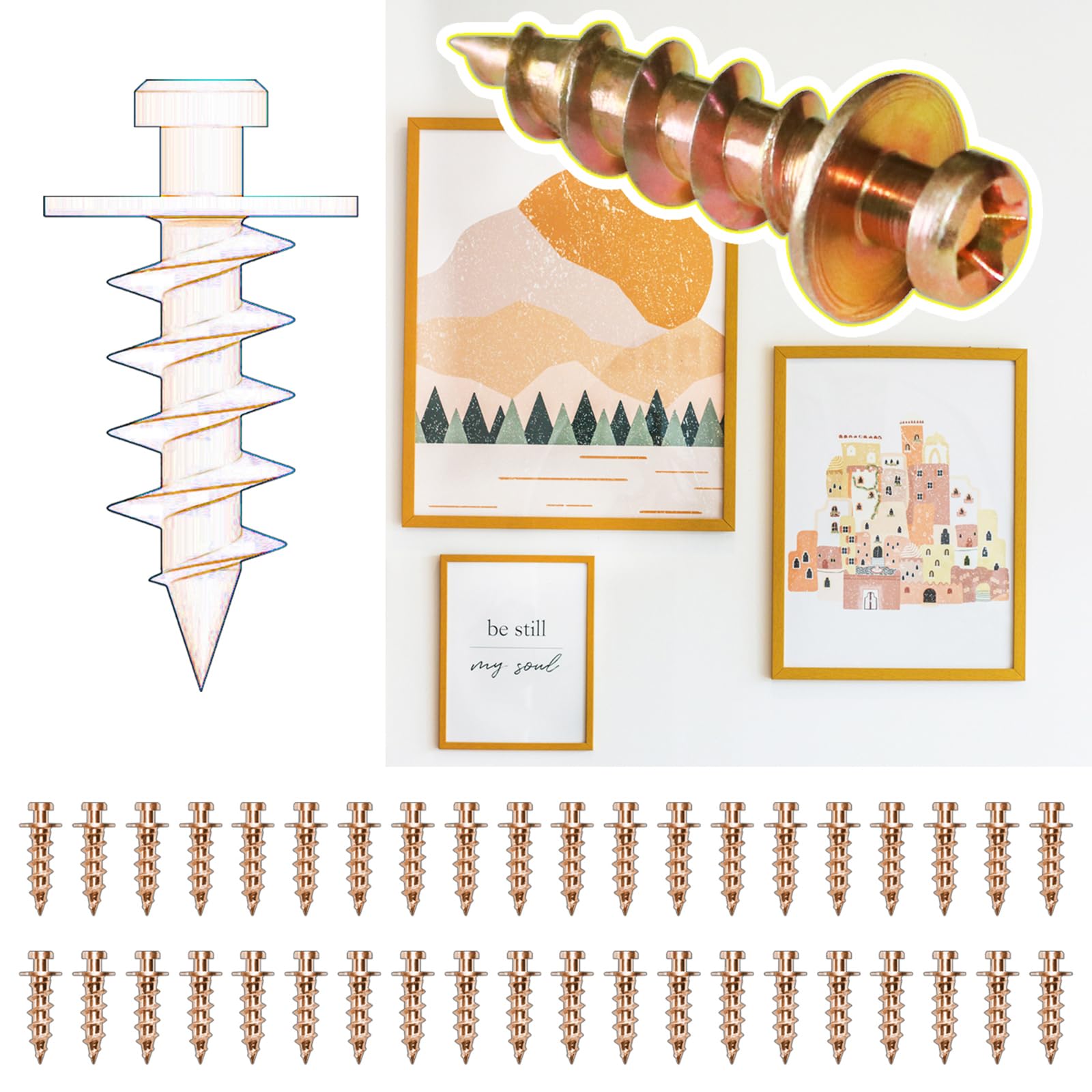 laffeya Bear Claw Picture Hanging Screws, Picture Hanging Hardware, Double Headed Picture Hanging Nails for Frames, Mirrors, etc (Gold, 0.8inch)
