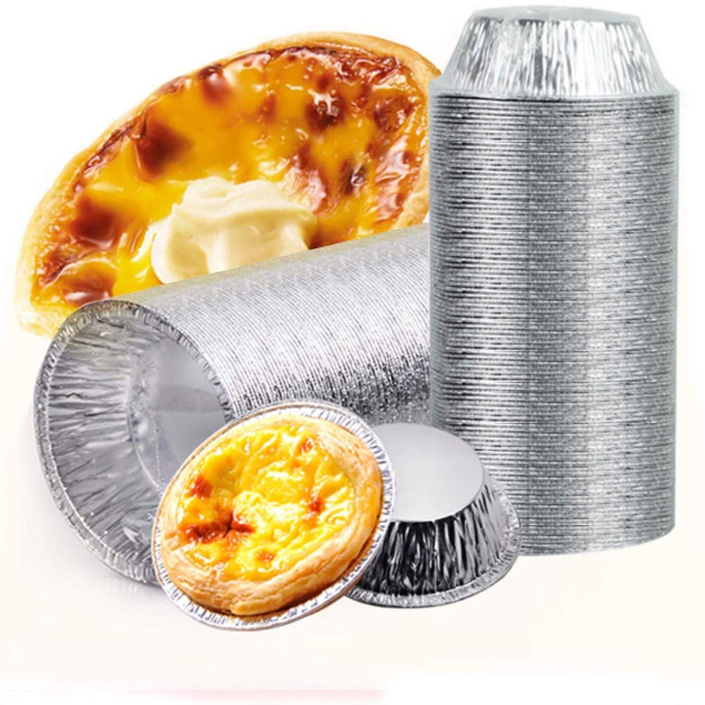Pack of 100 7 cm Tartelette Moulds, Disposable Round Aluminium Foil Cupcake Moulds for Cakes, Pastries, Pudding